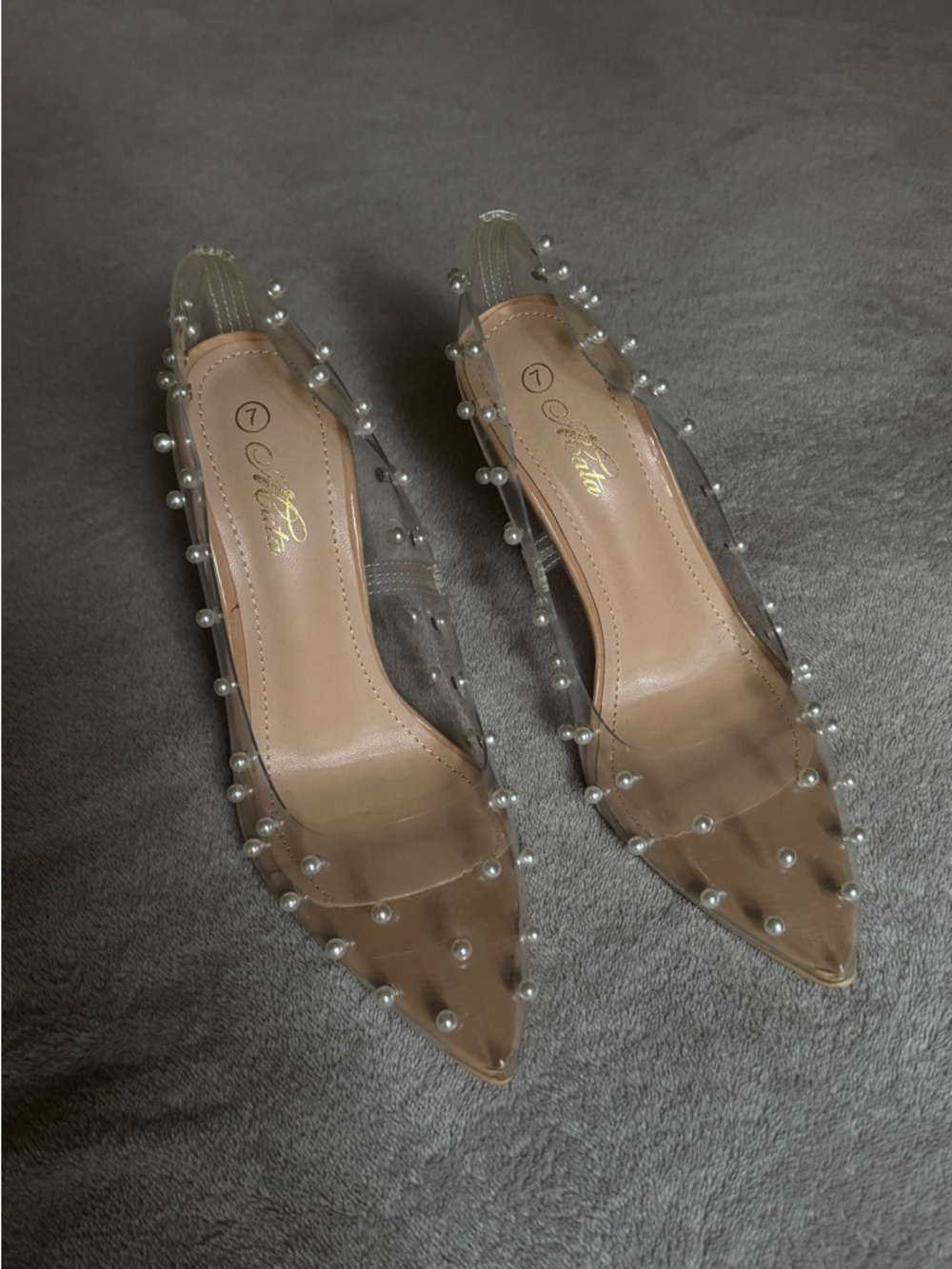 Clear Pearl-Embellished Pointed Toe Flats - Women